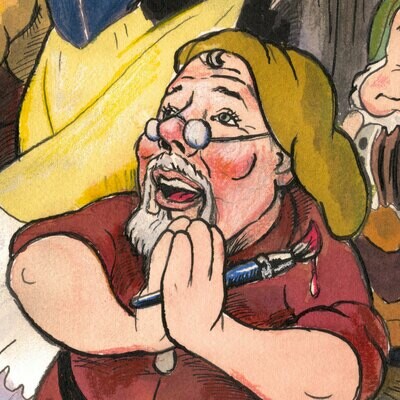 "Self-Portrait after a Late Night at Snow White's: The Artist Lets Loose" Original Mixed-Media Work