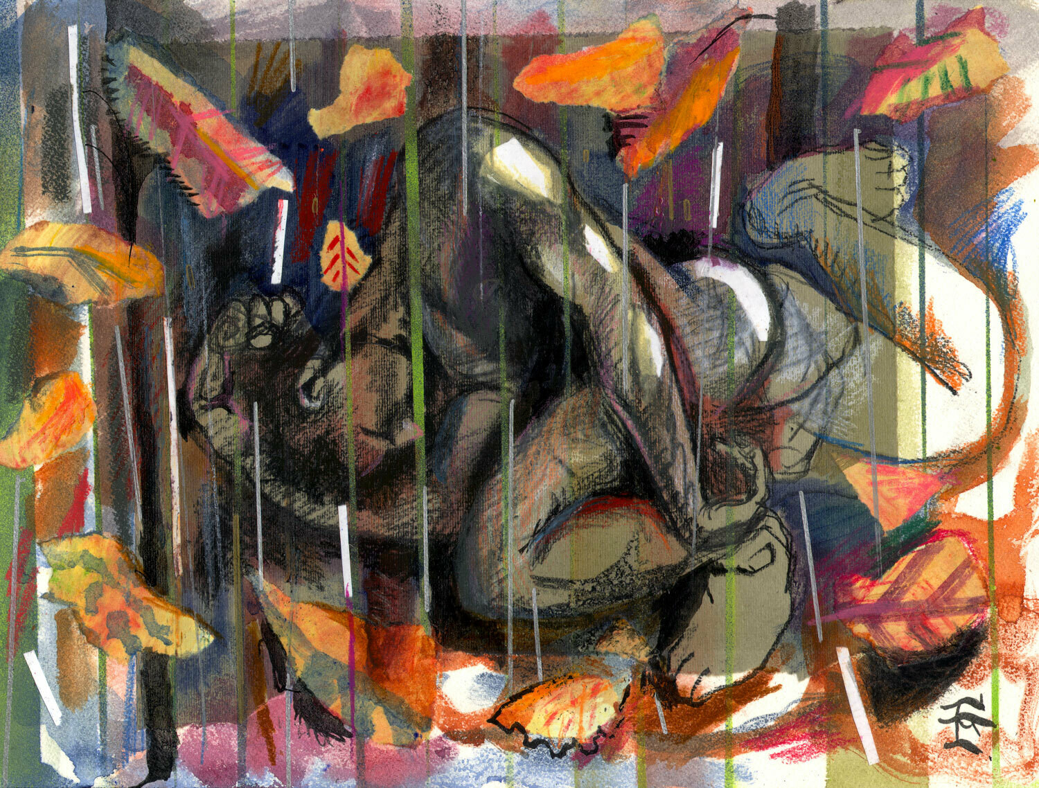 "Autumn Rain" Original Mixed-Media Work with Collage