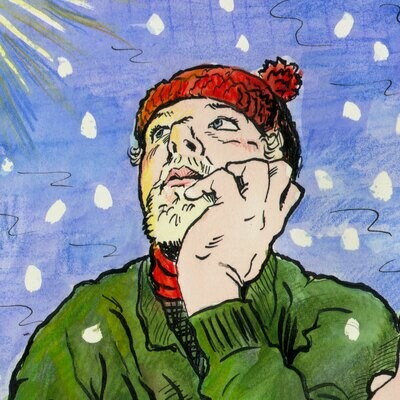 "Self-Portrait à la Charles M. Schulz: Christmas Time is Here" Original Mixed-Media Work