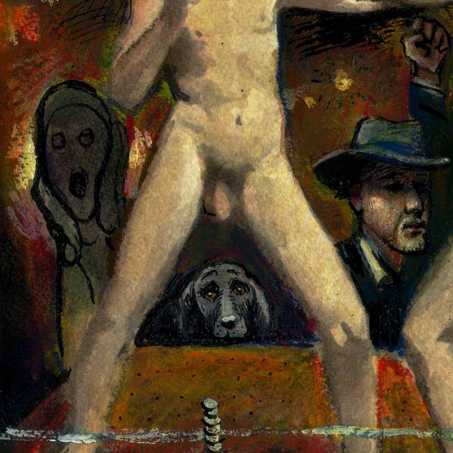 "Self-Portrait Watching a Fight" Original Work on Paper