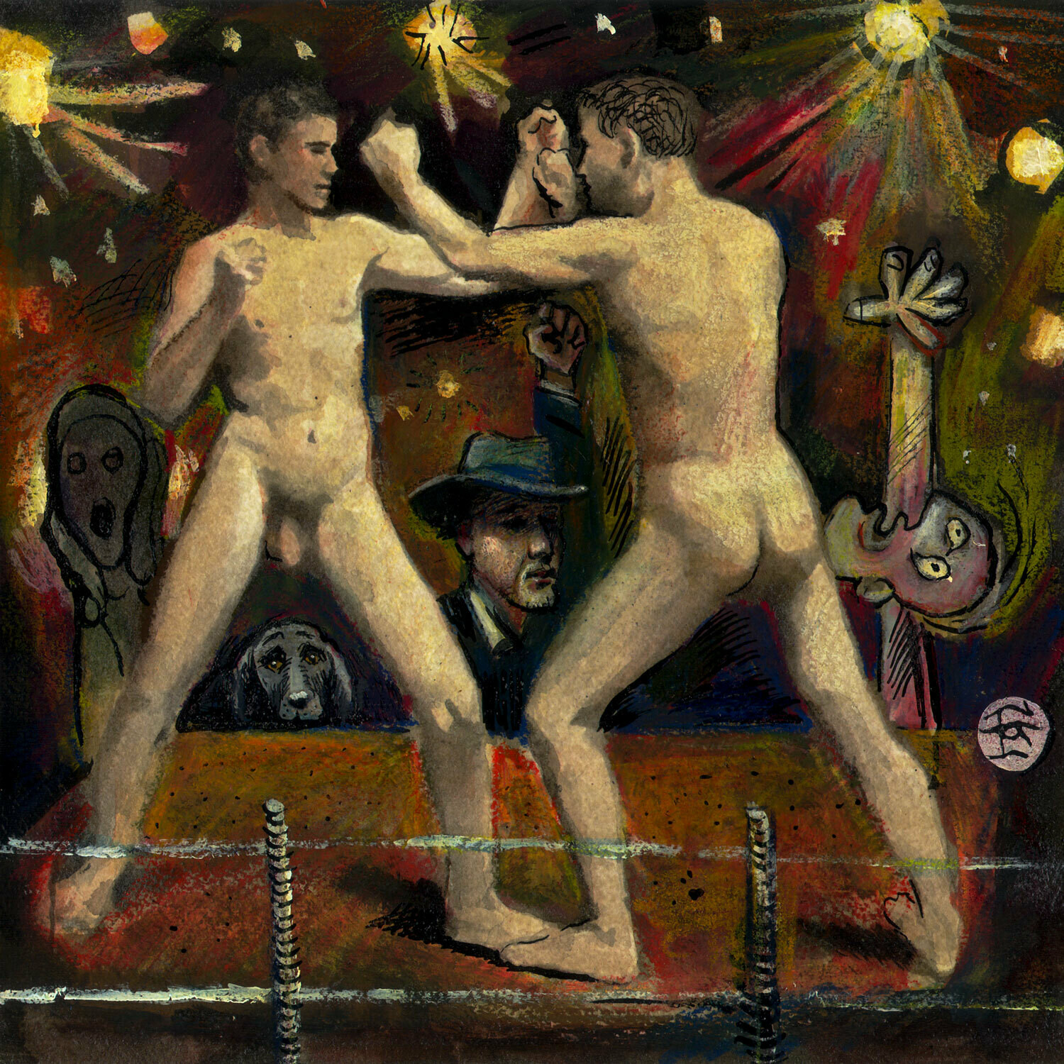 "Self-Portrait Watching a Fight" Original Work on Paper