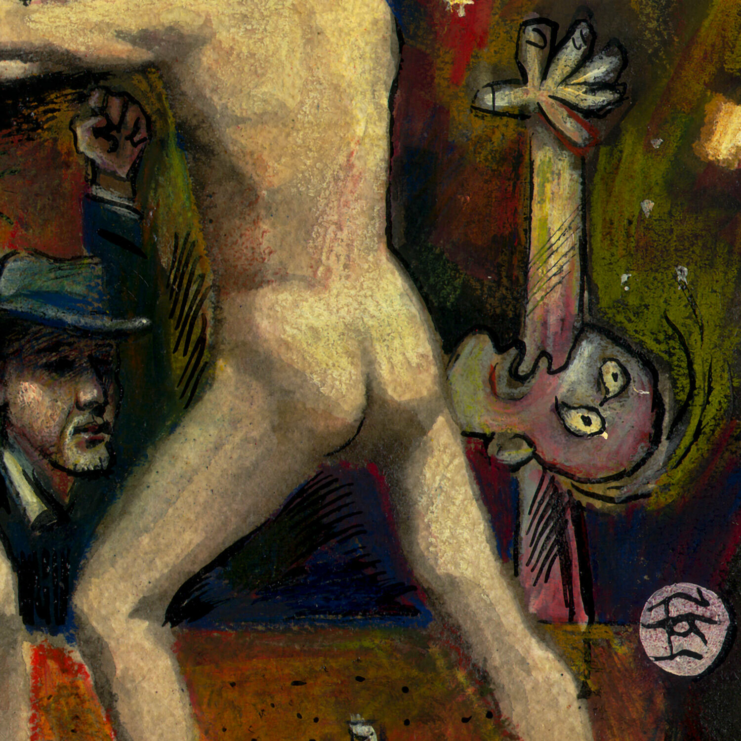 "Self-Portrait Watching a Fight" Original Work on Paper