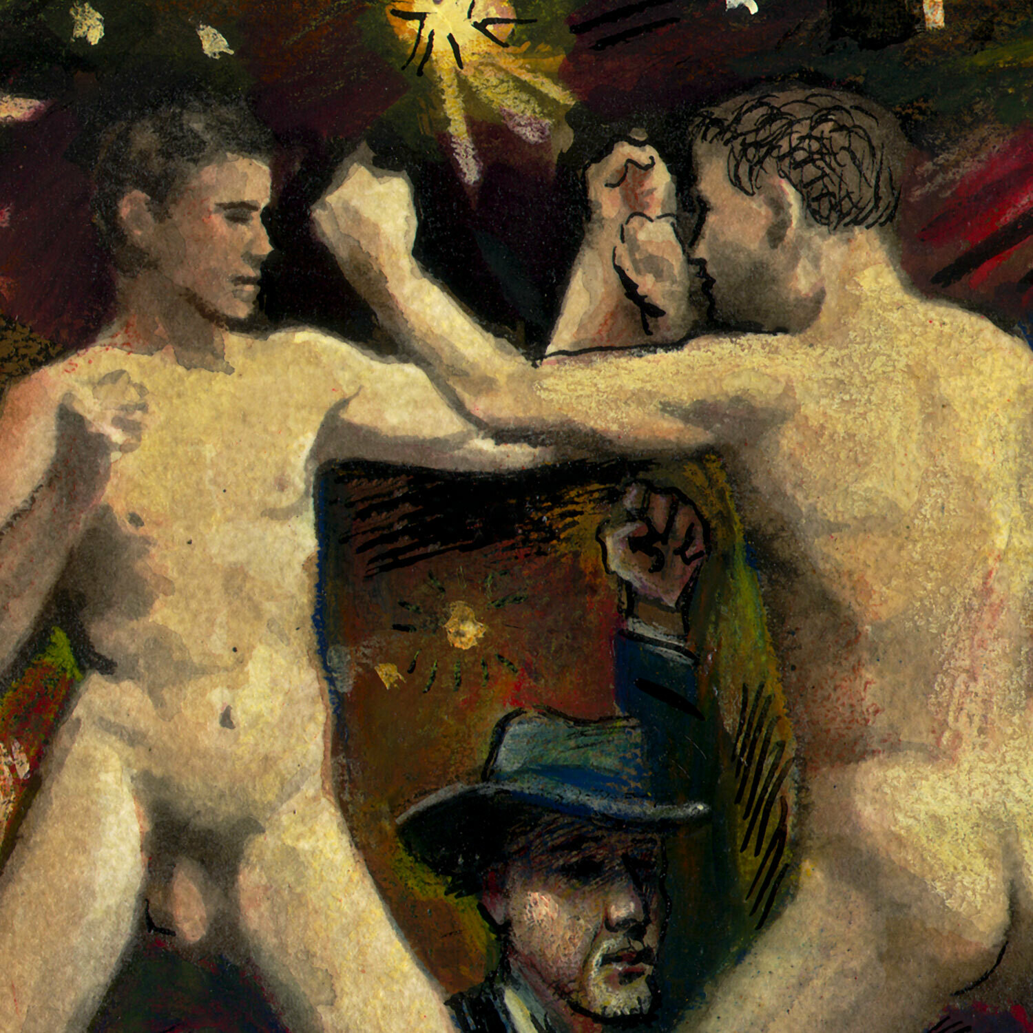"Self-Portrait Watching a Fight" Original Work on Paper
