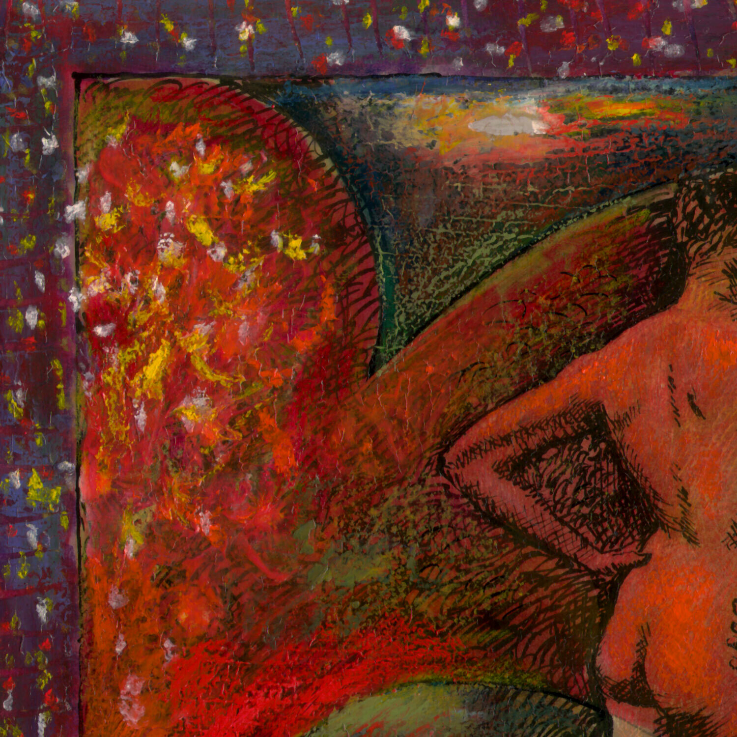 "Fleeting" Original Work on Paper with Oil Pastel