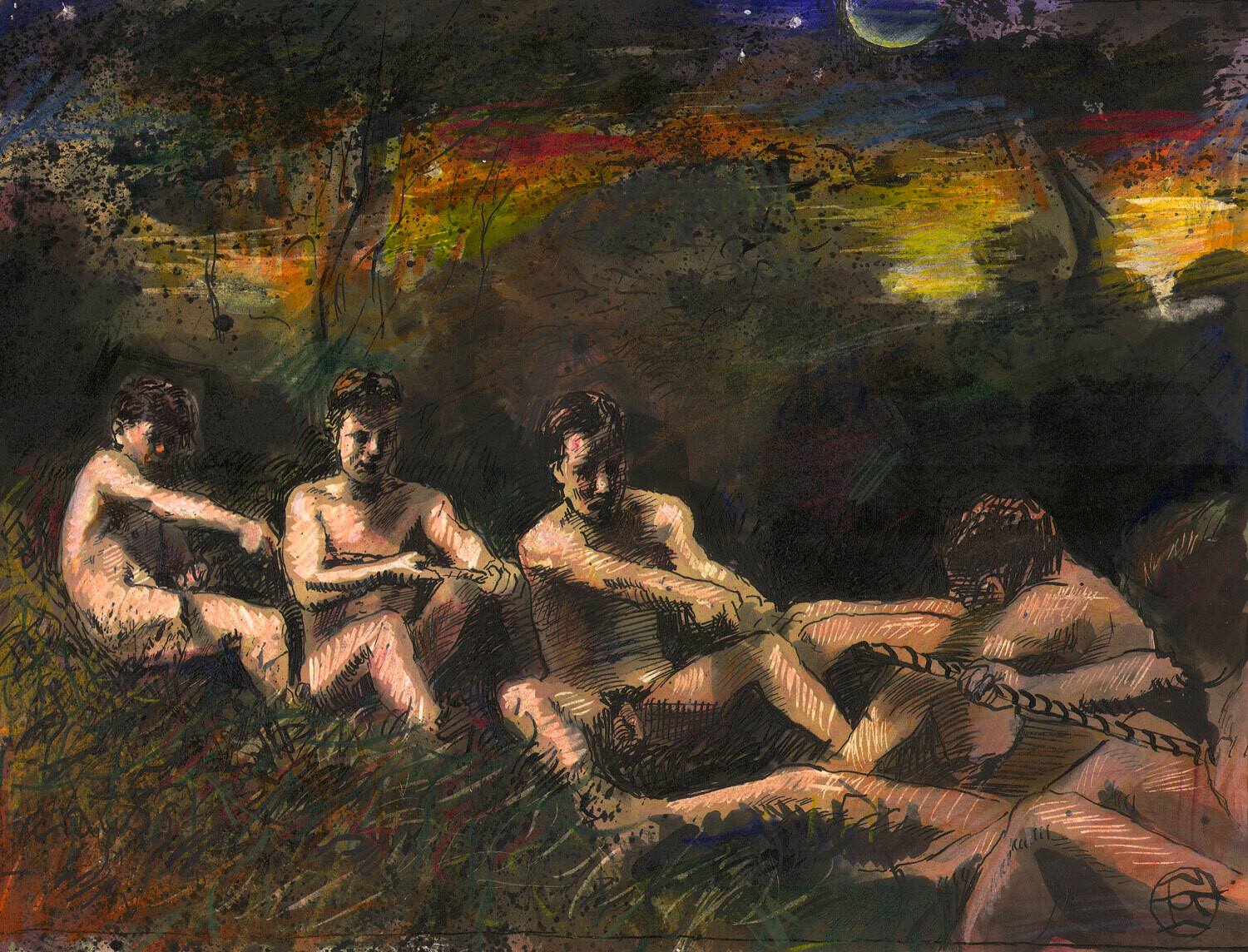 Tug-of-War (Study after Eakins) Original Work on Paper
