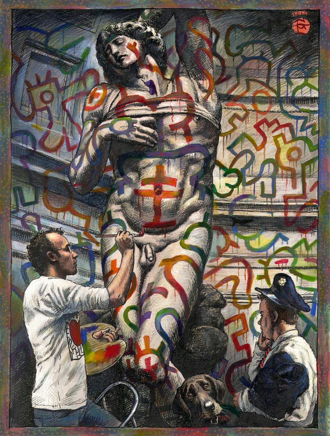 "No Looking Back (for Keith Haring)" Original Work on Paper