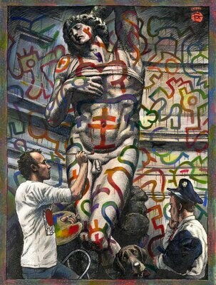 "No Looking Back (for Keith Haring)" Original Work on Paper