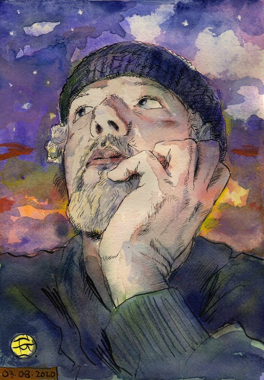 "Self-Portrait Dreaming on my 57th Birthday" Original Watercolor