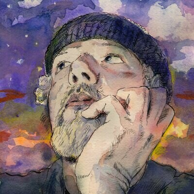 "Self-Portrait Dreaming on my 57th Birthday" Original Watercolor
