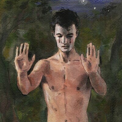 "The Blind Mime in the Wilderness" Original Watercolor