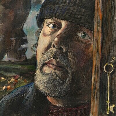 "Self-Portrait à la Goya, March 2020" Original Watercolor