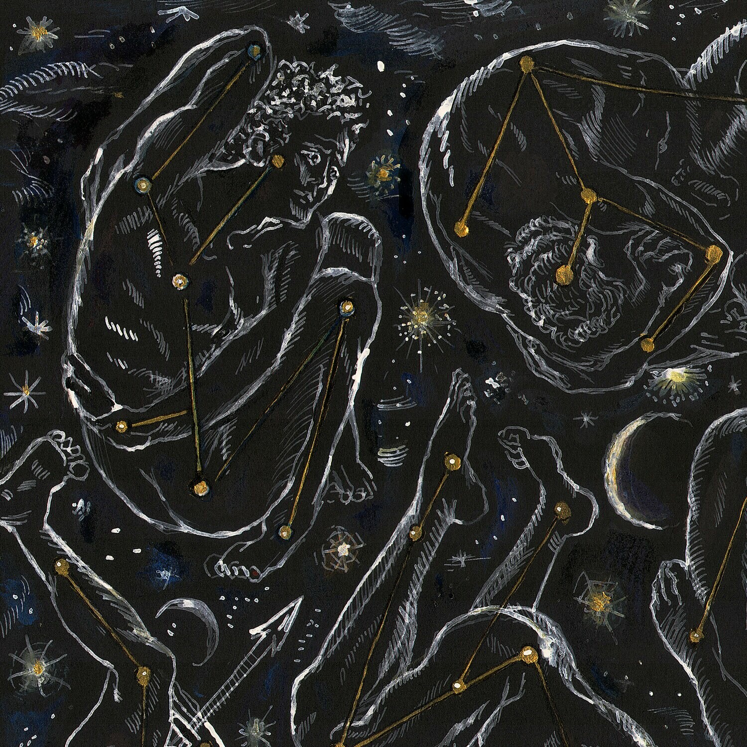 "March 21, 2020: An Anxious Doodle (Self-Portraits as a Constellation)" Original Work on Paper