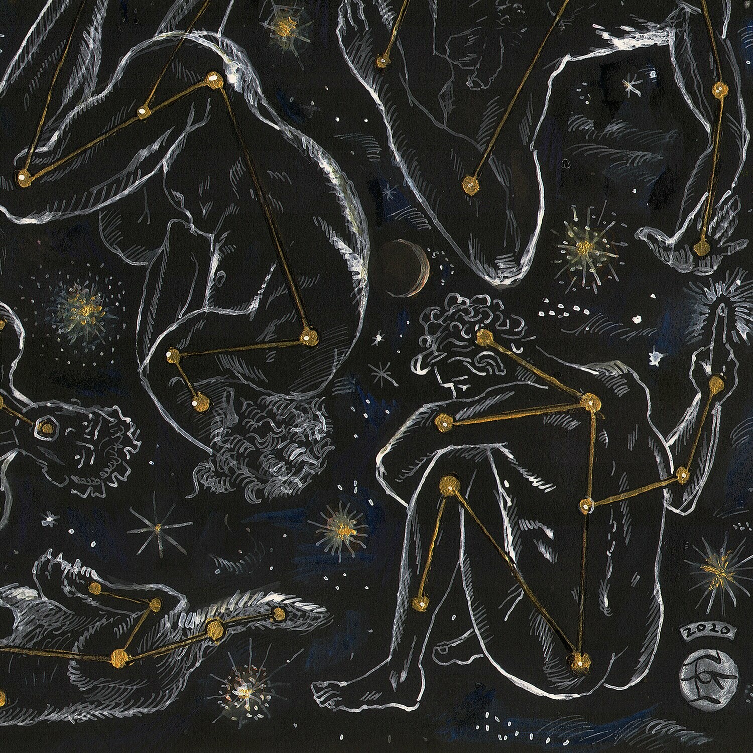 "March 21, 2020: An Anxious Doodle (Self-Portraits as a Constellation)" Original Work on Paper