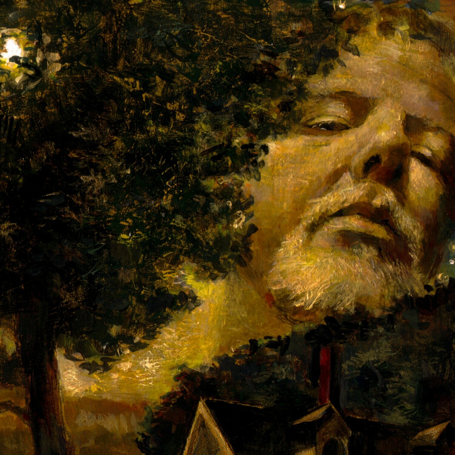 "Remembering (Self-Portrait)" Original Painting with Iridescent Gold
