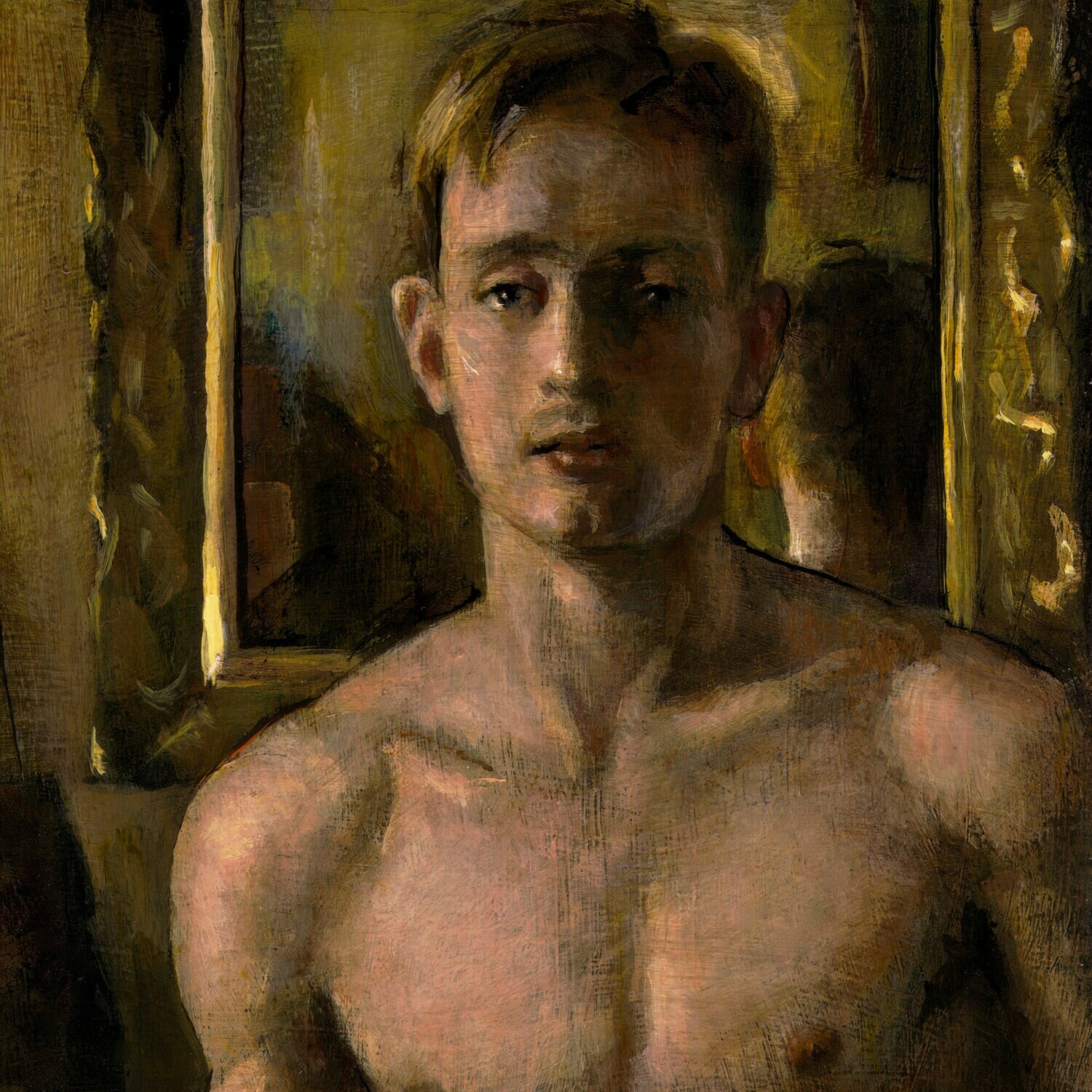 "The Boxer (Study after Konstantin Somov)" Original Painting on Panel