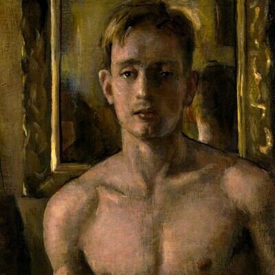 "The Boxer (Study after Konstantin Somov)" Original Painting on Panel