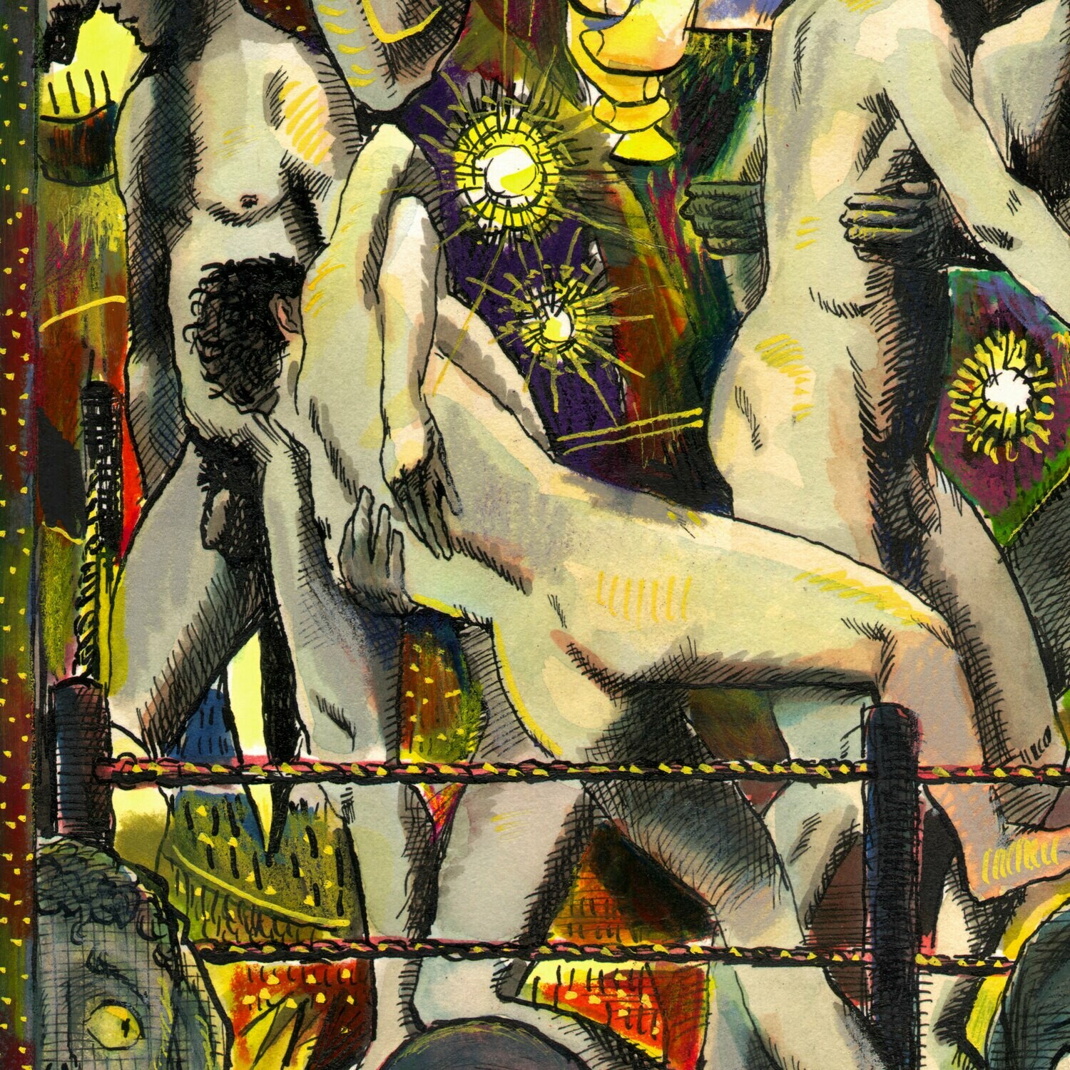 "Night Fights (after Muybridge)" Original Work on Paper