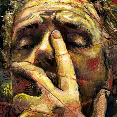 "Self-Portrait, Tied Up in Time" Original Work on Paper