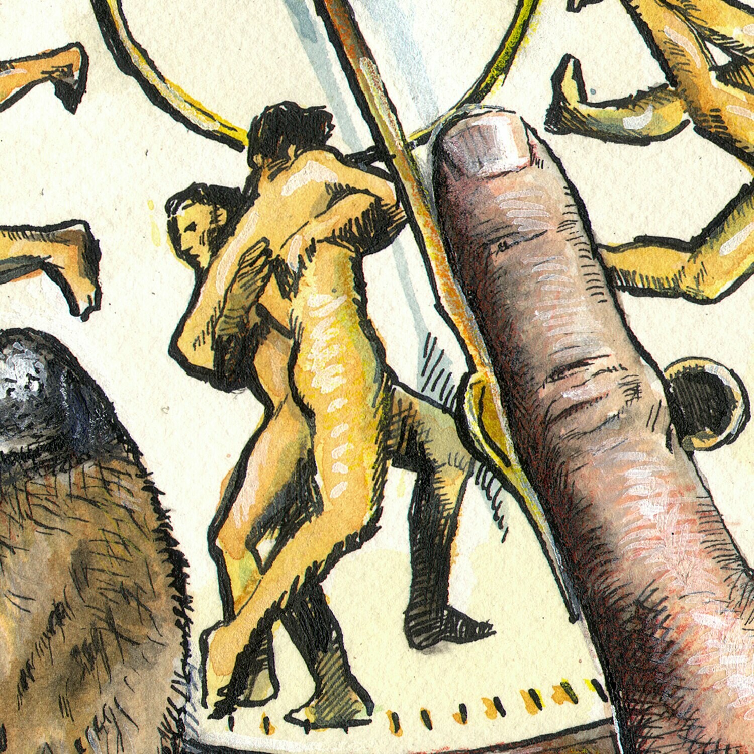 "Wrestling With Time (a Riff on Muybridge)" Original Work on Paper