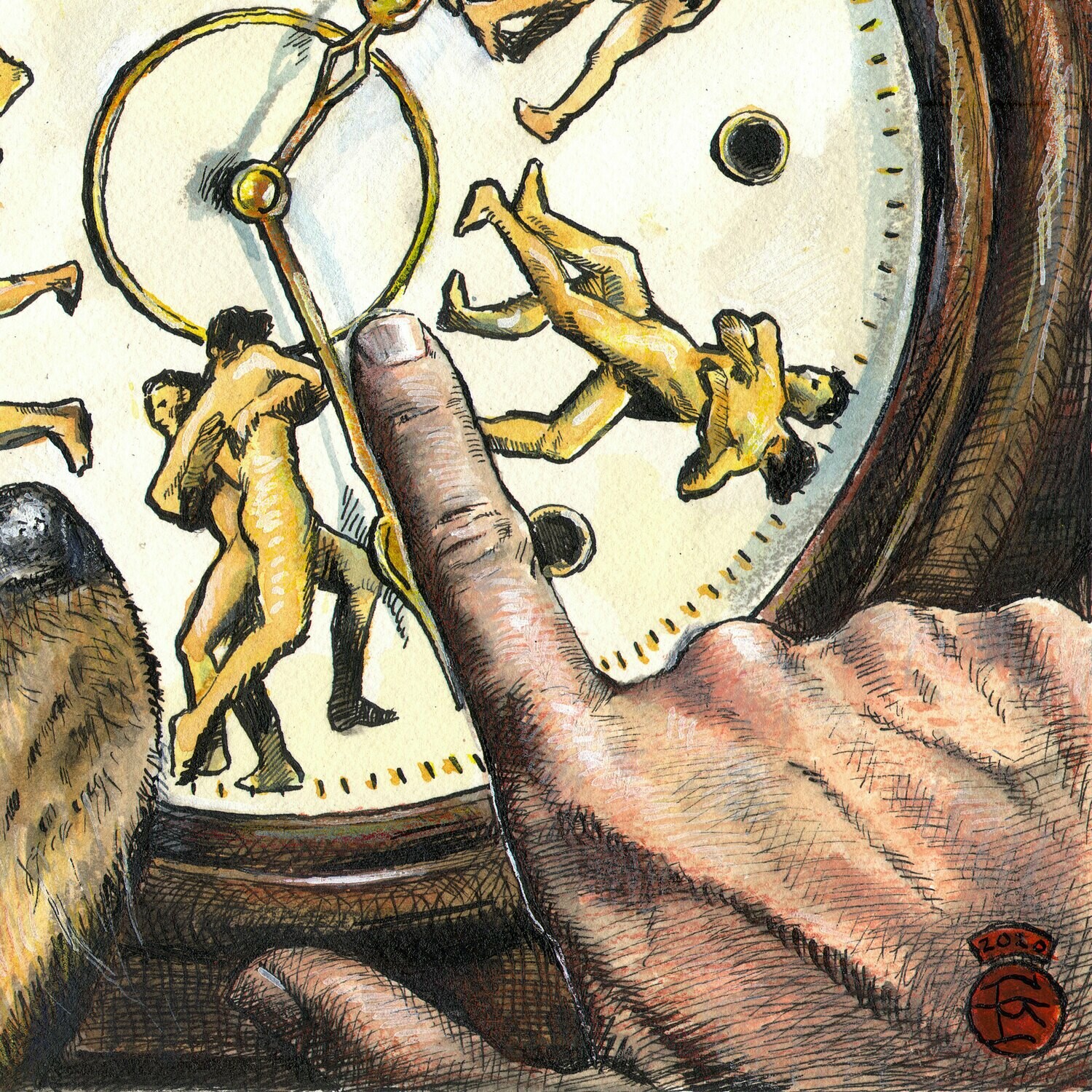 "Wrestling With Time (a Riff on Muybridge)" Original Work on Paper