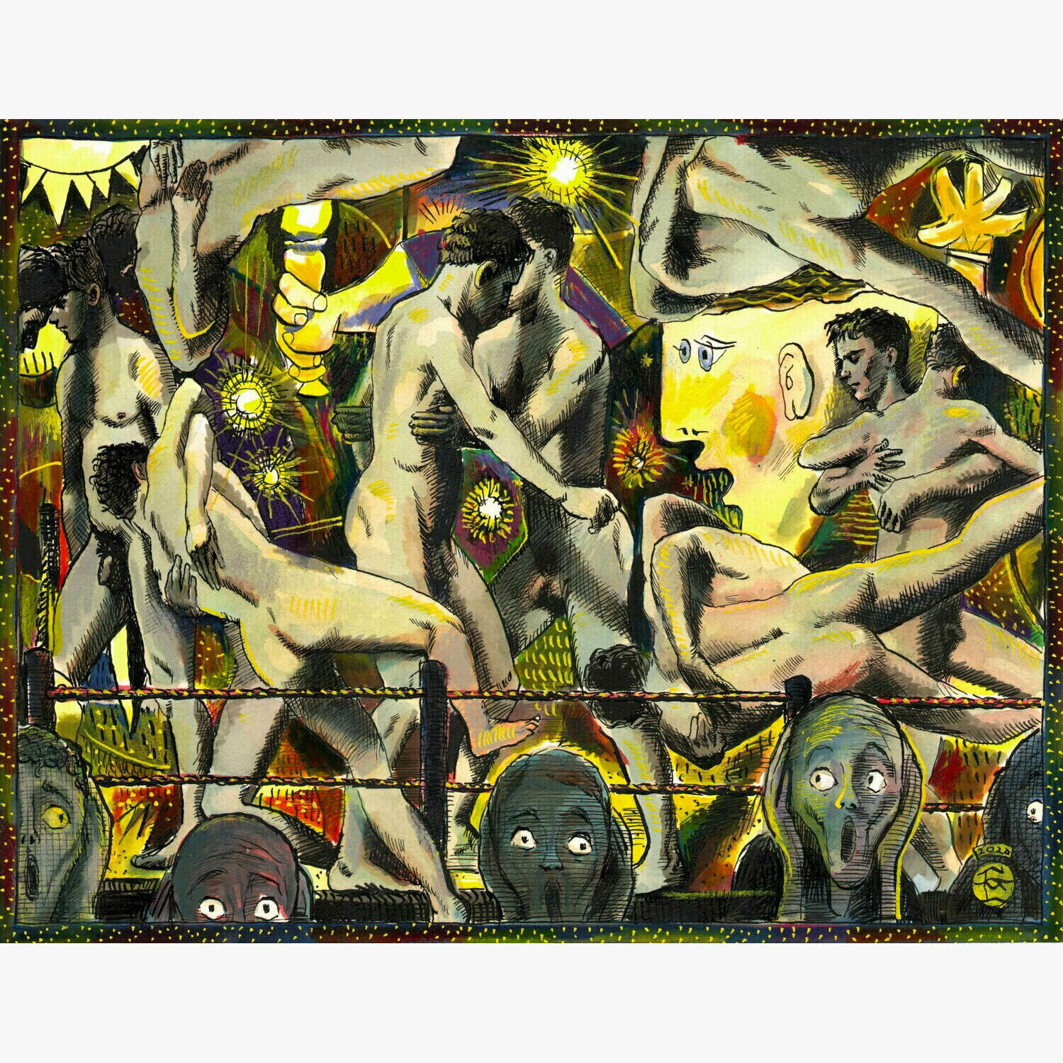&quot;Night Fights (after Muybridge)&quot; Original Work on Paper
