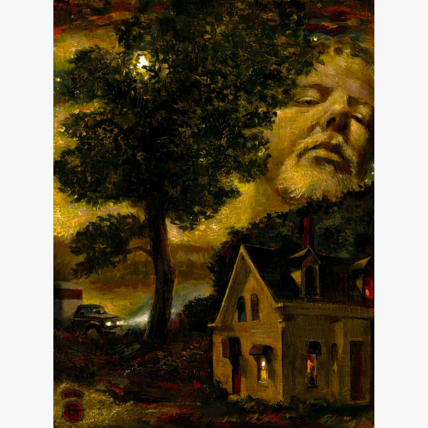 &quot;Remembering (Self-Portrait)&quot; Original Painting with Iridescent Gold