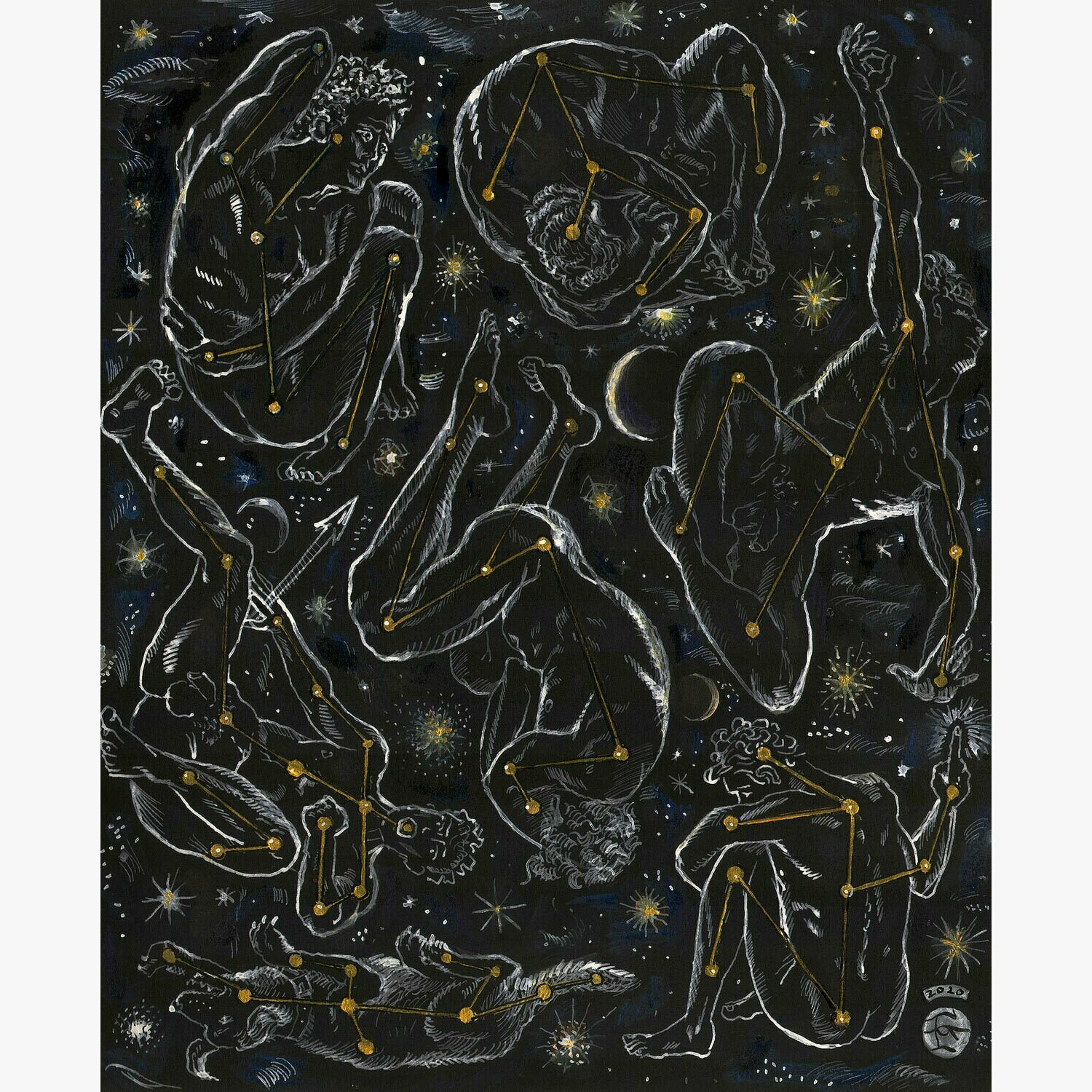 &quot;March 21, 2020: An Anxious Doodle (Self-Portraits as a Constellation)&quot; Original Work on Paper