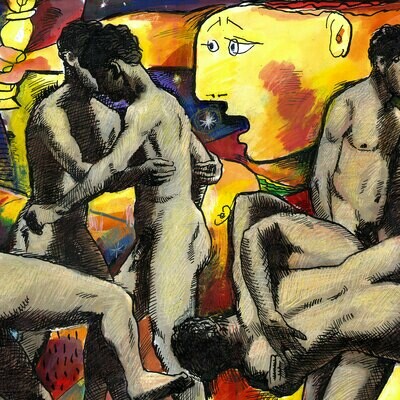 "Night Fights (after Muybridge)" Original Work on Paper