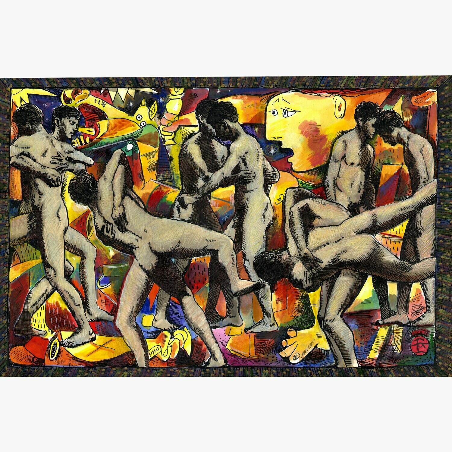 &quot;Night Fights (after Muybridge)&quot; Original Work on Paper