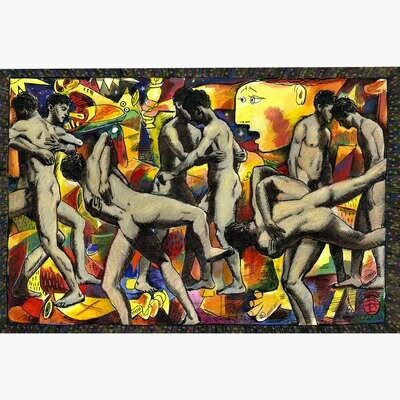 &quot;Night Fights (after Muybridge)&quot; Original Work on Paper