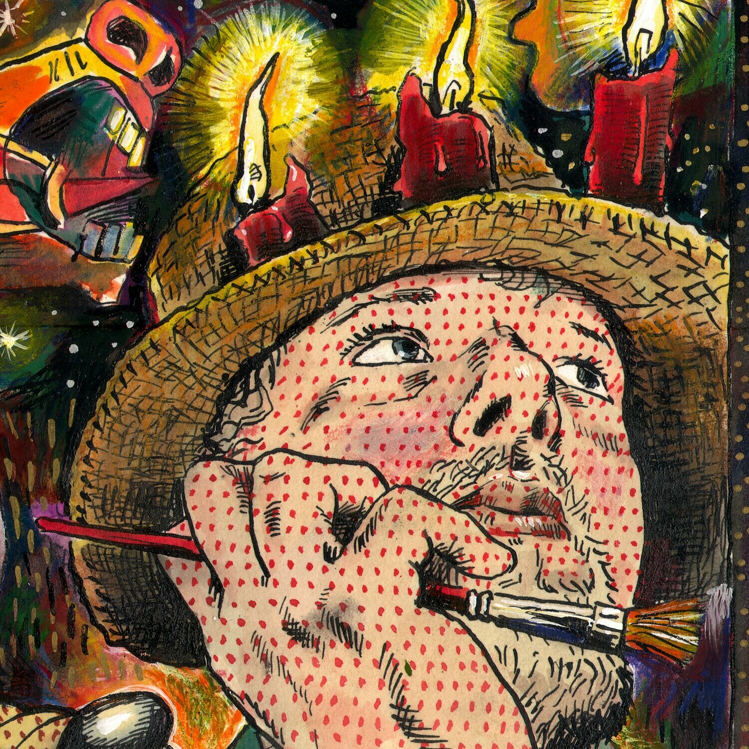 "Light into Darkness (Self-Portrait)" Original Mixed-Media Work on Paper