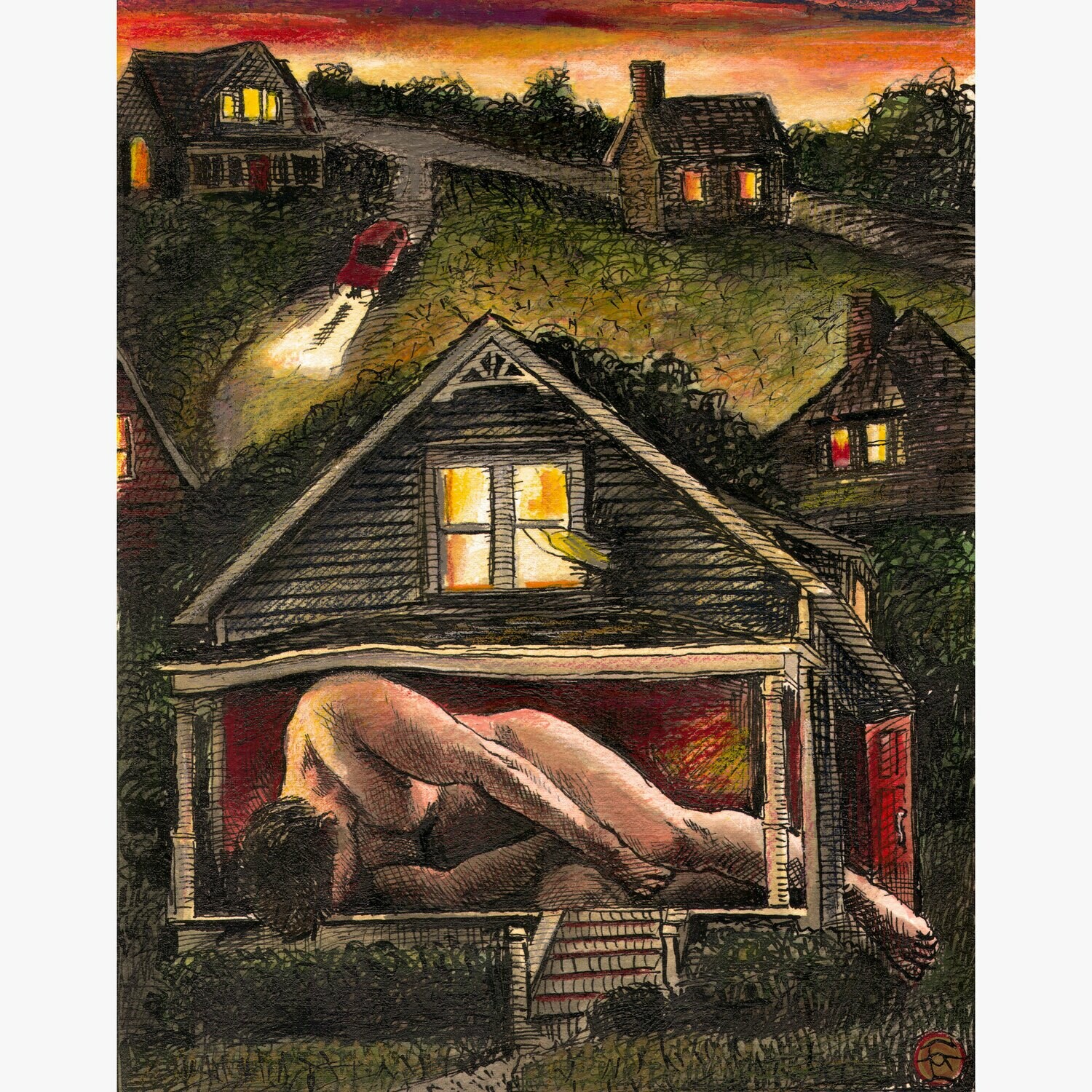 &quot;Housebound&quot; Original Mixed-Media Work on Paper