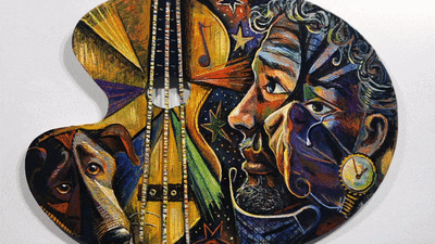 "Self-Portrait a la Picasso: The Loud, Sad Song" Original Painting on Palette