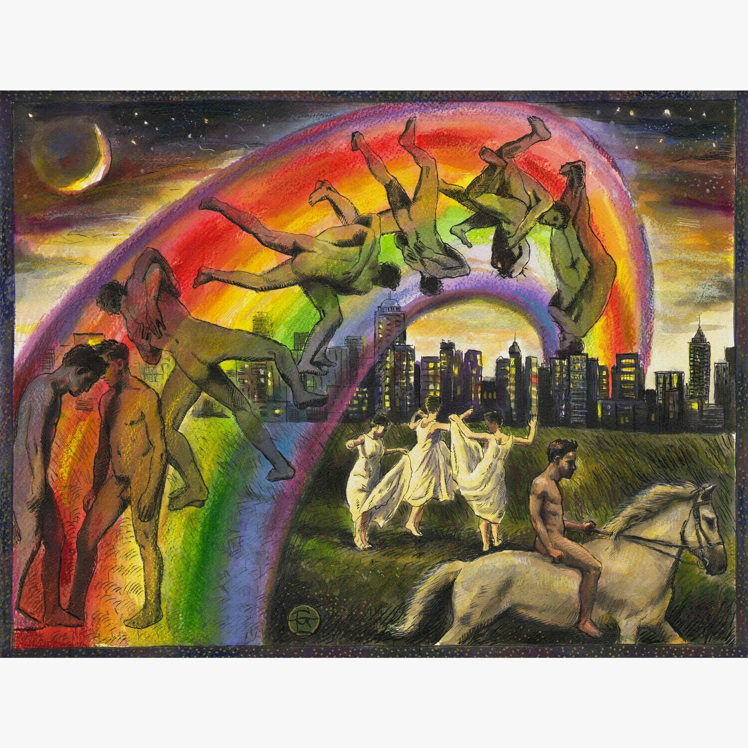 "The Struggle (A Riff on Muybridge)" Original Mixed-Media Painting on Paper