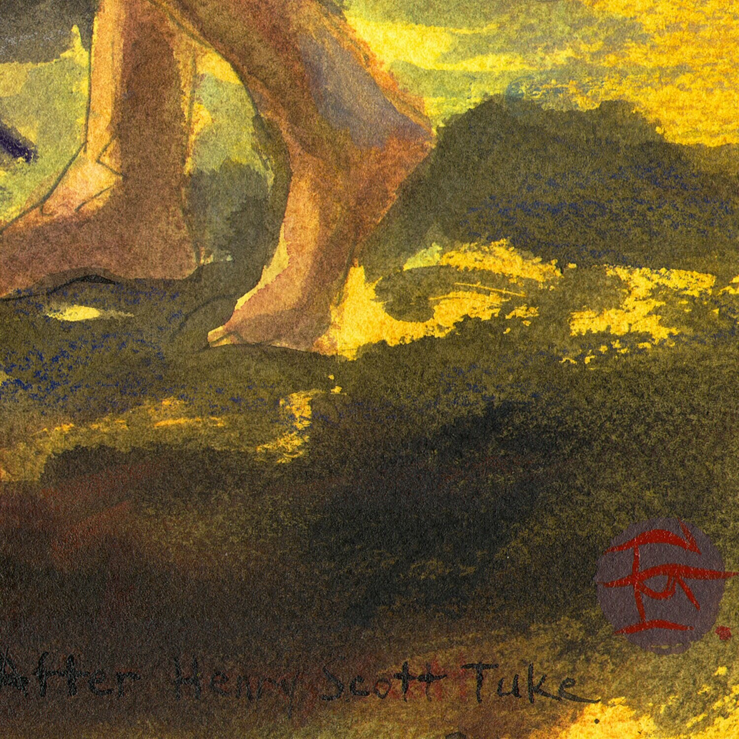 Study after Henry Scott Tuke, Original Mixed-Media Painting on Paper