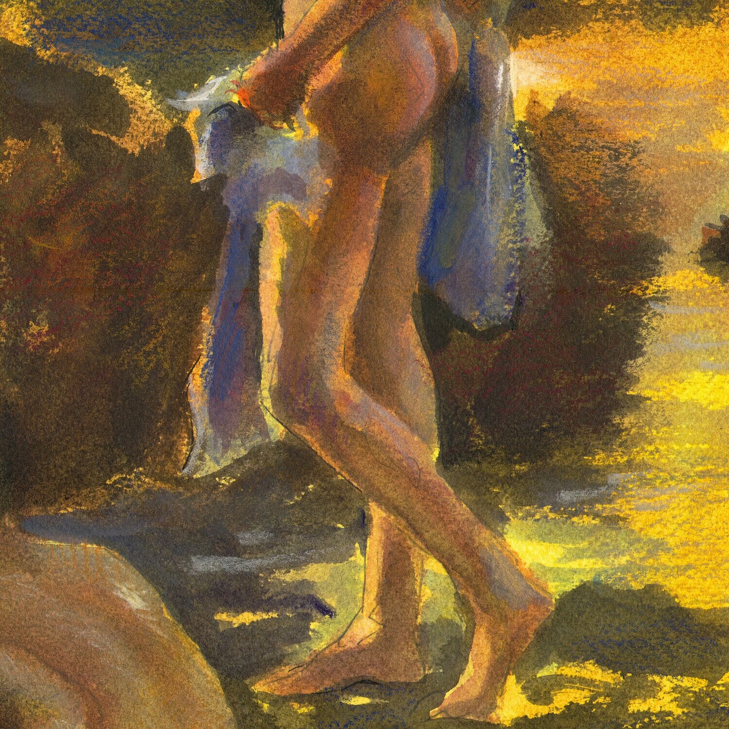 Study after Henry Scott Tuke, Original Mixed-Media Painting on Paper