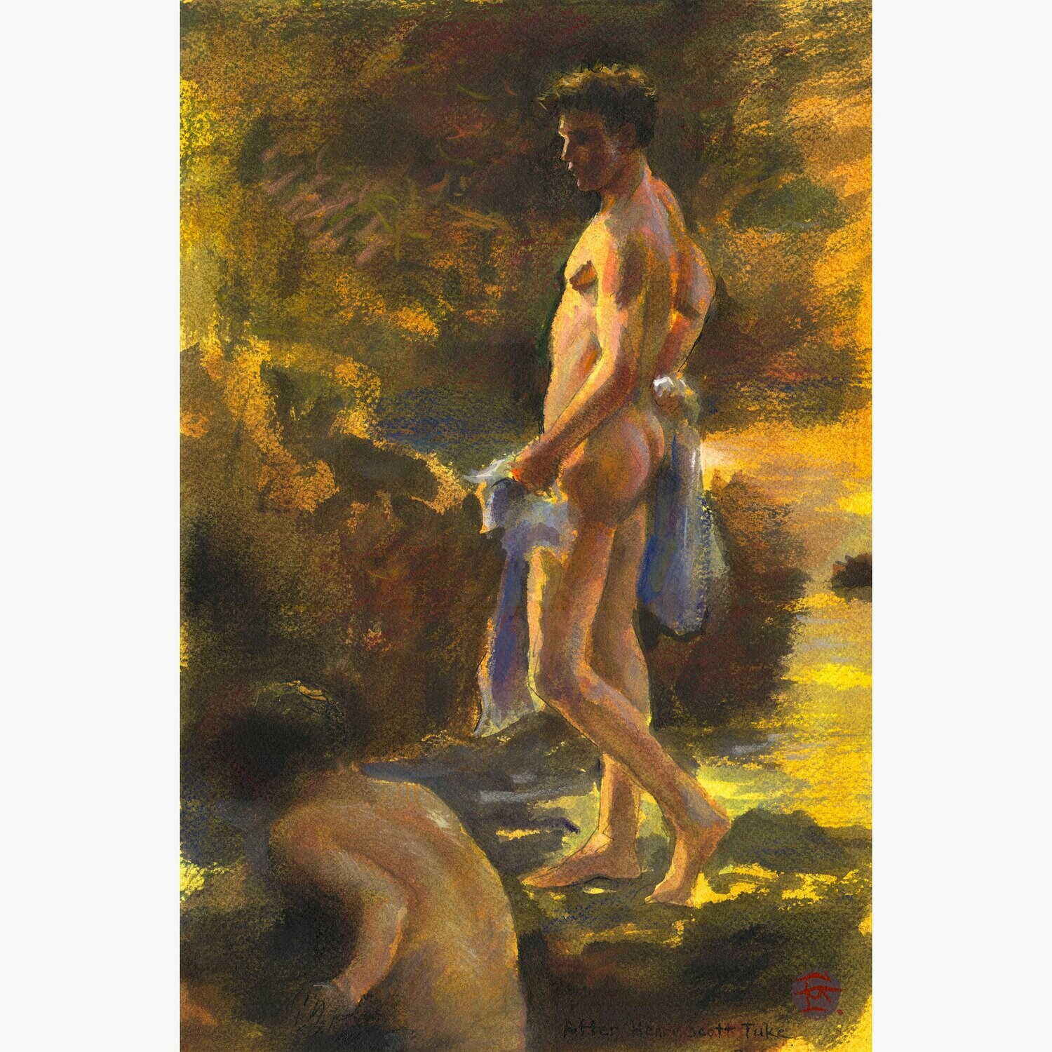Study after Henry Scott Tuke, Original Mixed-Media Painting on Paper