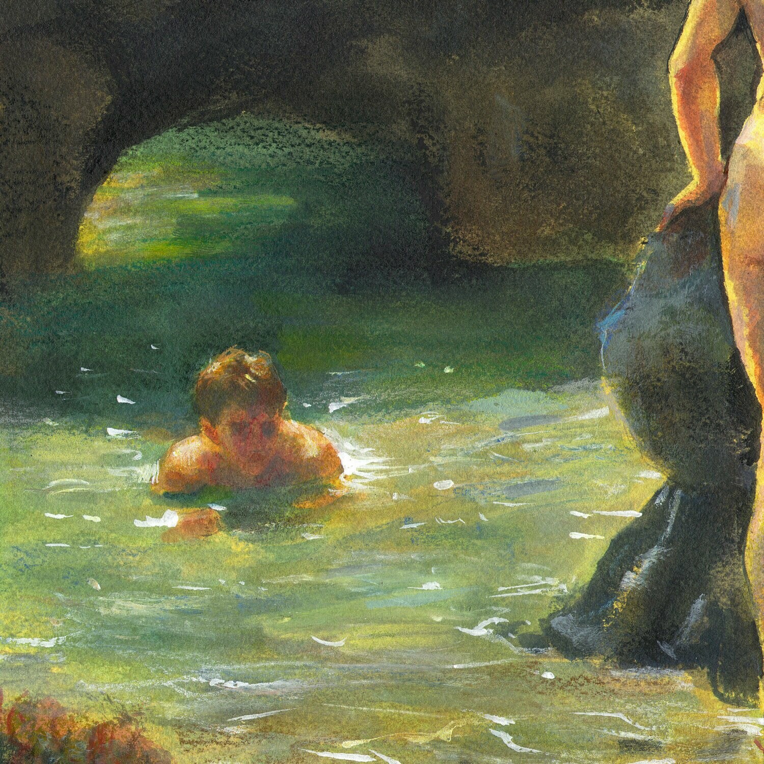 Study after Henry Scott Tuke, Original Mixed-Media Painting on Paper