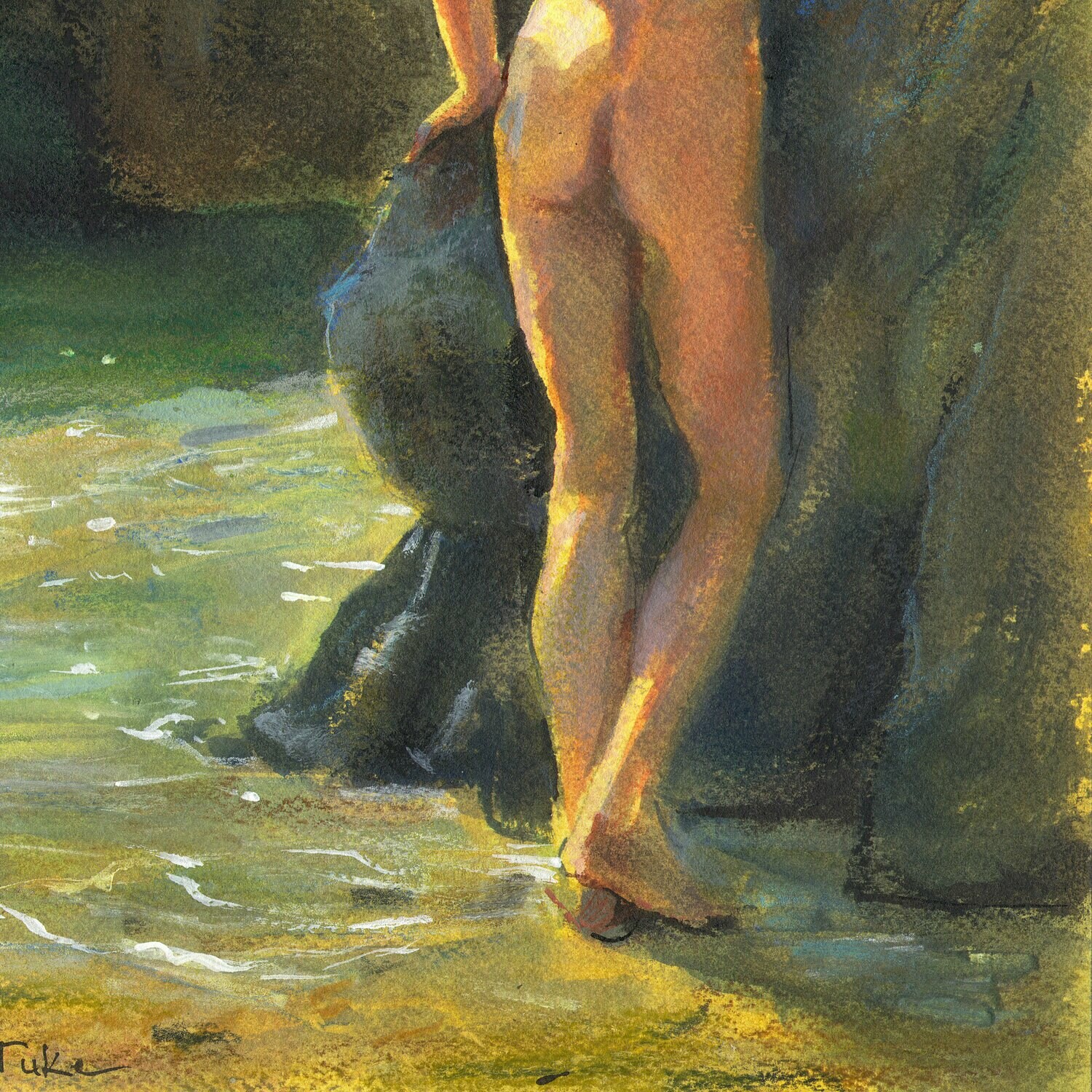 Study after Henry Scott Tuke, Original Mixed-Media Painting on Paper
