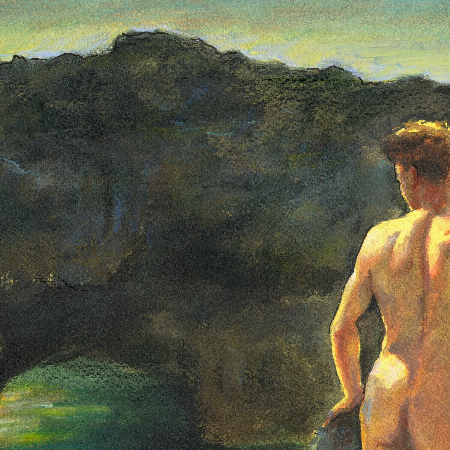 Study after Henry Scott Tuke, Original Mixed-Media Painting on Paper