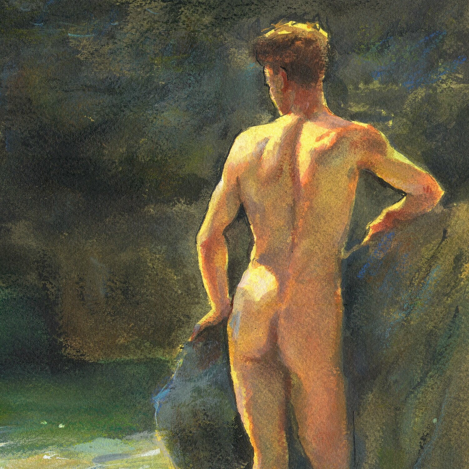 Study after Henry Scott Tuke, Original Mixed-Media Painting on Paper
