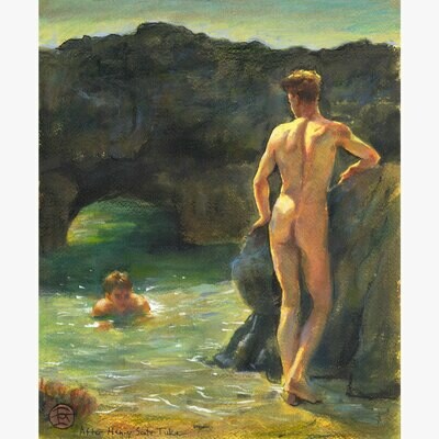 Study after Henry Scott Tuke, Original Mixed-Media Painting on Paper