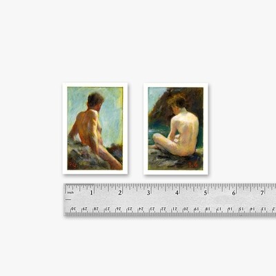 Pair of Miniature 3&quot; X 2&quot; Paintings on Paper