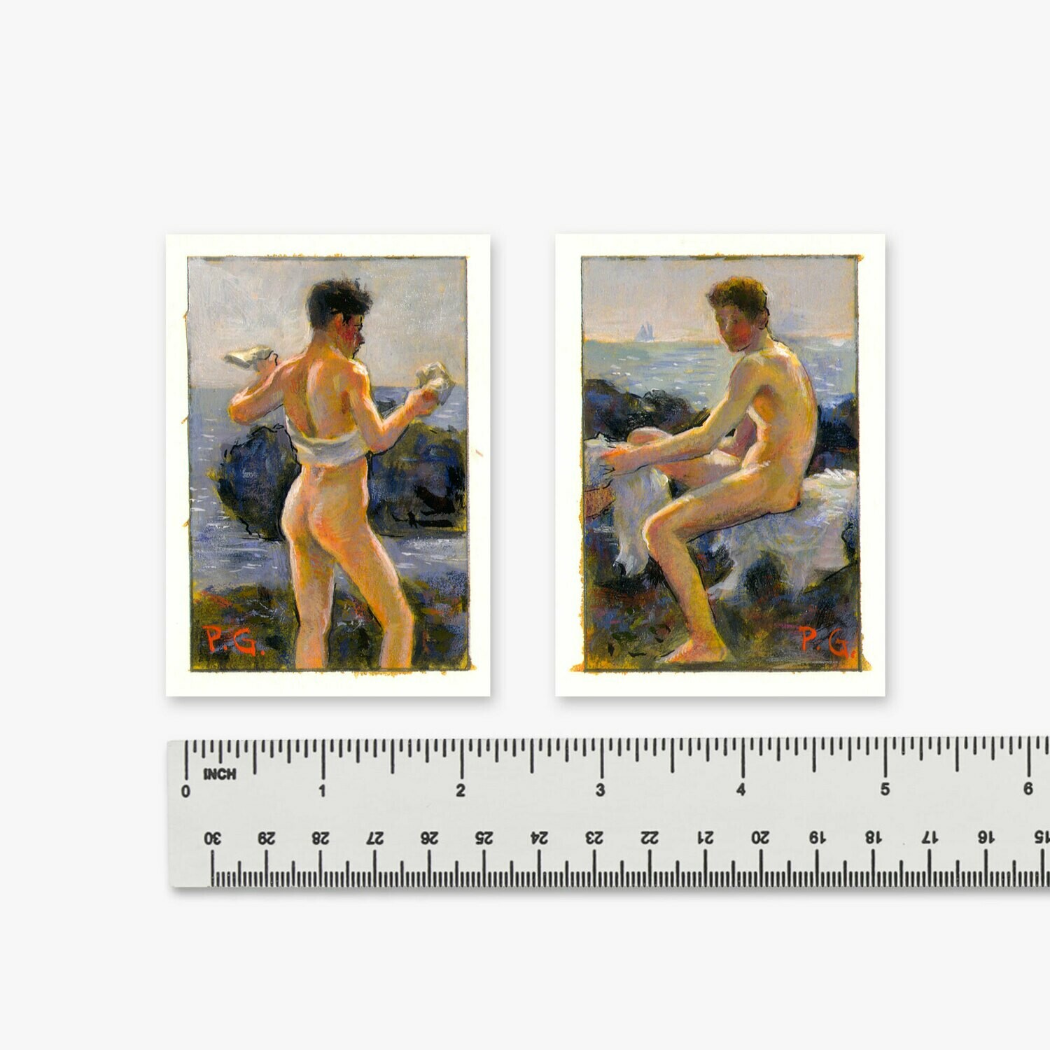 Pair of Miniature 3&quot; X 2&quot; Paintings on Paper