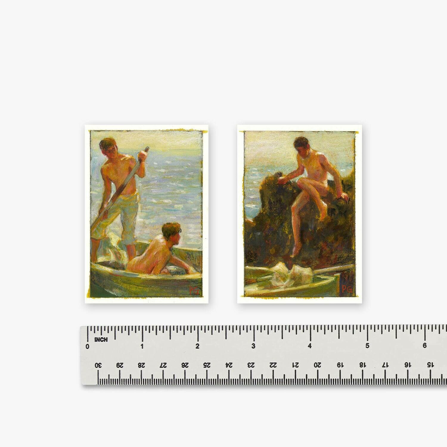 Pair of Miniature 3&quot; X 2&quot; Paintings on Paper