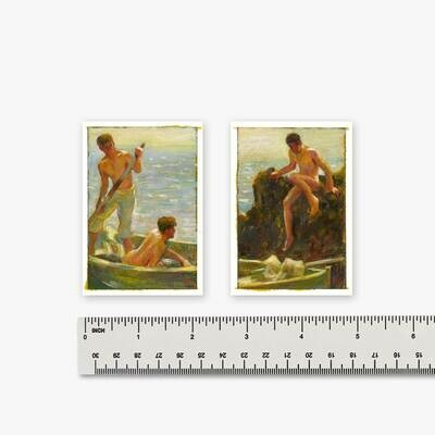 Pair of Miniature 3&quot; X 2&quot; Paintings on Paper