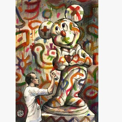 "Love (for Keith Haring)" Original Mixed-Media Painting on Paper