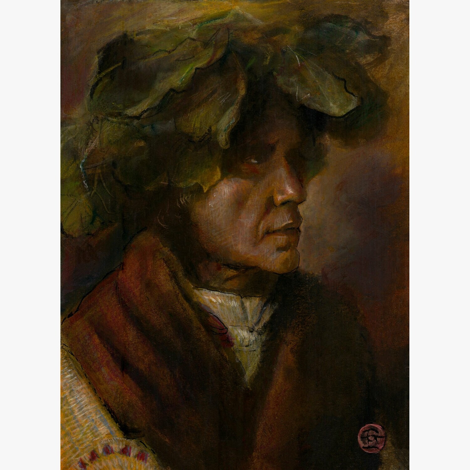 Untitled (Study after Edward S. Curtis) Original Mixed-Media Painting on Paper