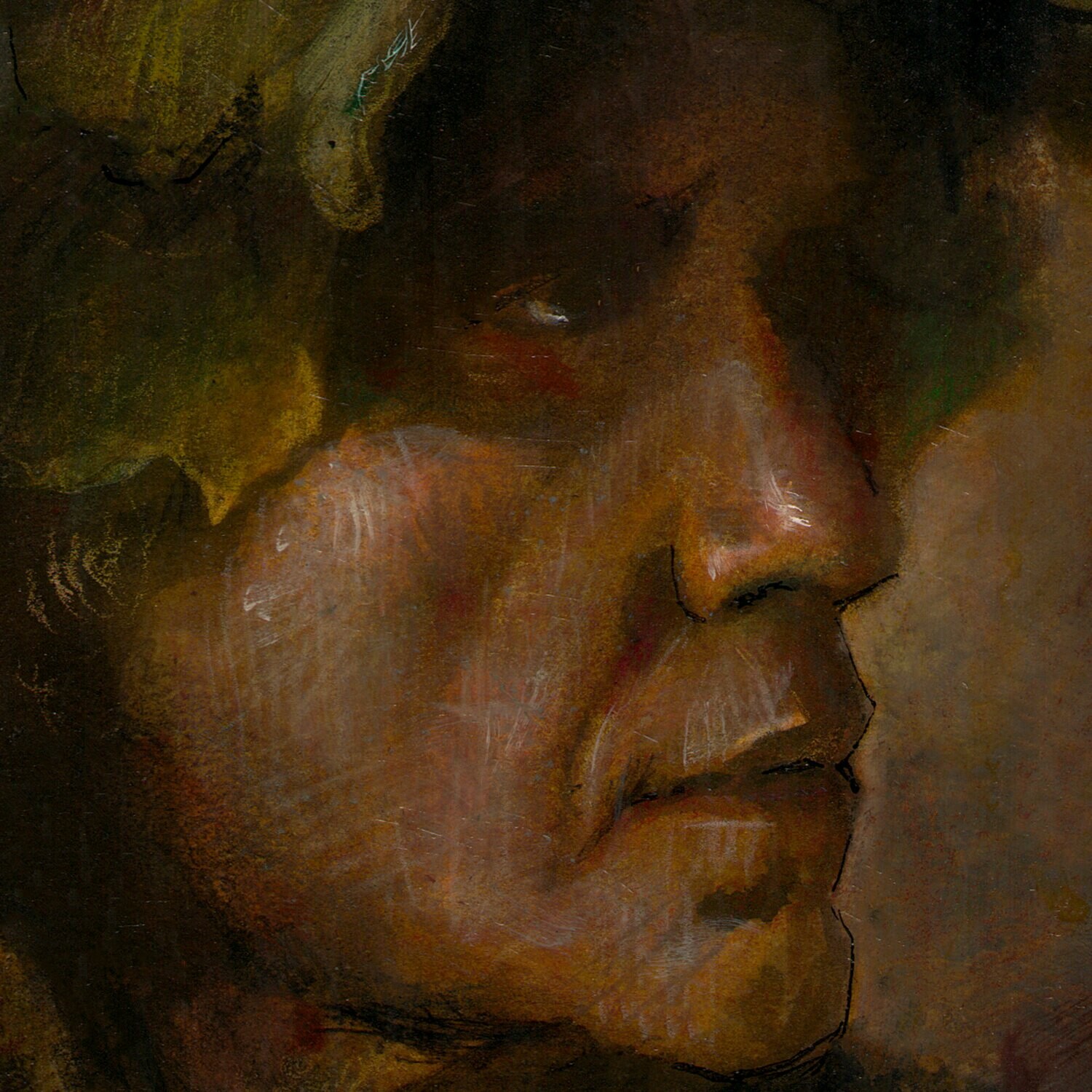 Untitled (Study after Edward S. Curtis) Original Mixed-Media Painting on Paper