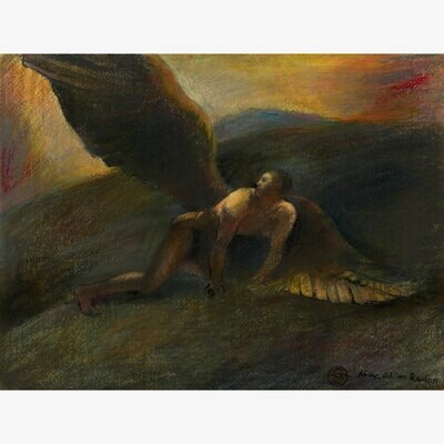 "Fallen Angel (after Redon)" Original Mixed-Media Painting on Paper